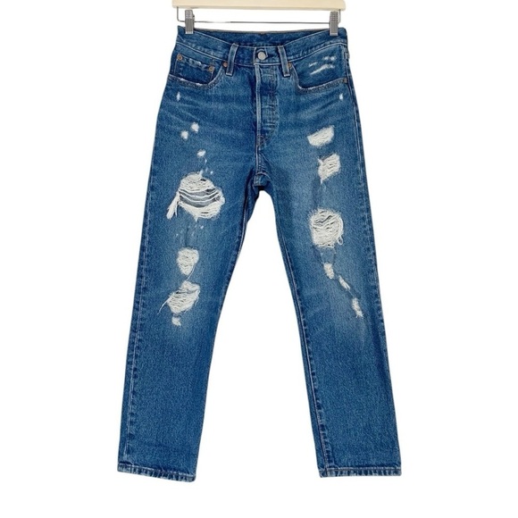 Levi's 501 High Waist Distressed Straight Leg Jeans Size 26 - Picture 1 of 8